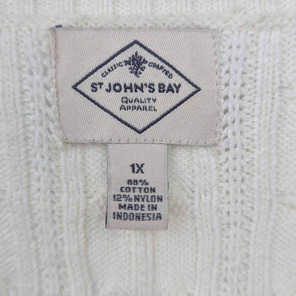 Preppy Cable Knit V Neck 2000s Y2K St Johns Bay 1X Classic Fit Academic Sweater - Picture 3 of 3